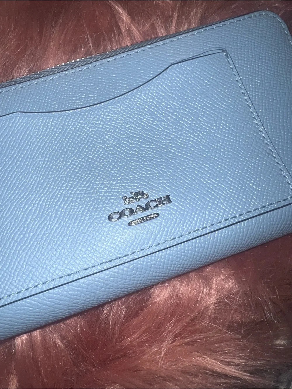 Coach Light Blue Saffiano Zip-Around Wallet